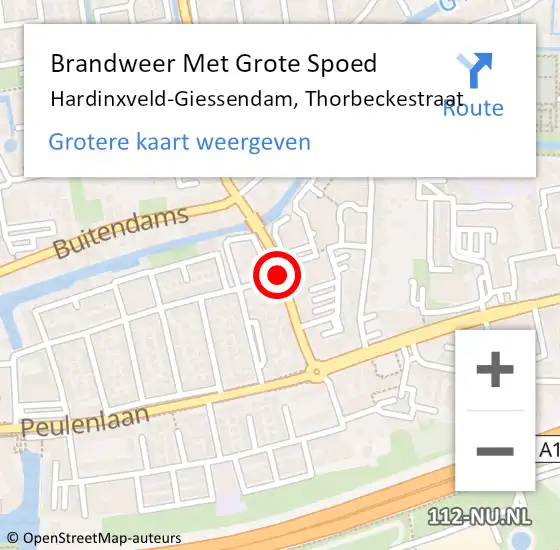 Locatie op kaart van de 112 melding: Brandweer Met Grote Spoed Naar Hardinxveld-Giessendam, Thorbeckestraat op 17 augustus 2020 13:21