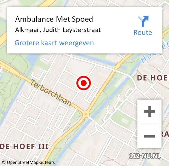 Locatie op kaart van de 112 melding: Ambulance Met Spoed Naar Alkmaar, Judith Leysterstraat op 17 augustus 2020 14:37