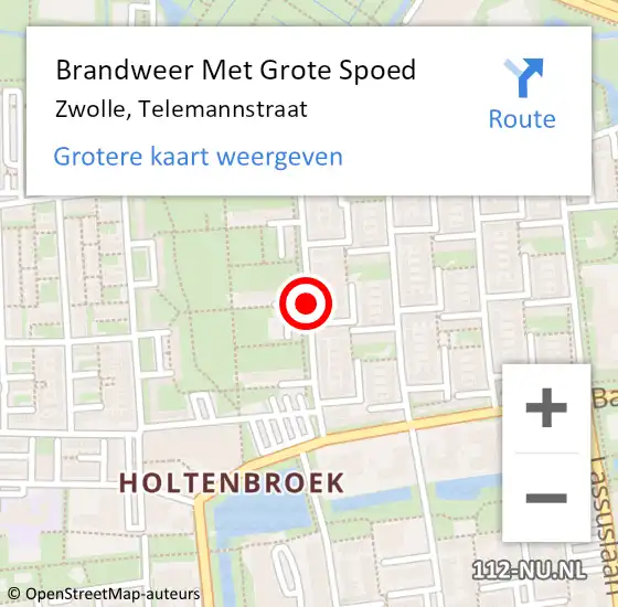 Locatie op kaart van de 112 melding: Brandweer Met Grote Spoed Naar Zwolle, Telemannstraat op 17 augustus 2020 14:58