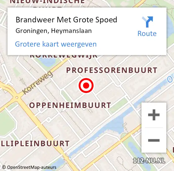 Locatie op kaart van de 112 melding: Brandweer Met Grote Spoed Naar Groningen, Heymanslaan op 17 augustus 2020 14:59