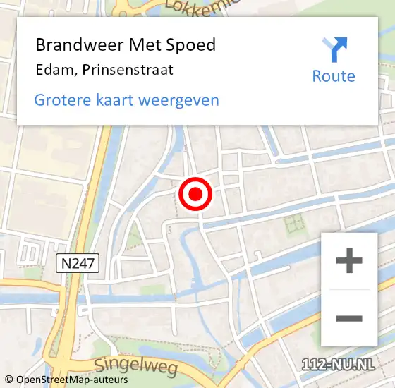 Locatie op kaart van de 112 melding: Brandweer Met Spoed Naar Edam, Prinsenstraat op 17 augustus 2020 15:37