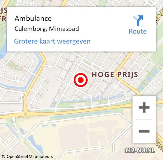 Locatie op kaart van de 112 melding: Ambulance Culemborg, Mimaspad op 16 mei 2014 09:04