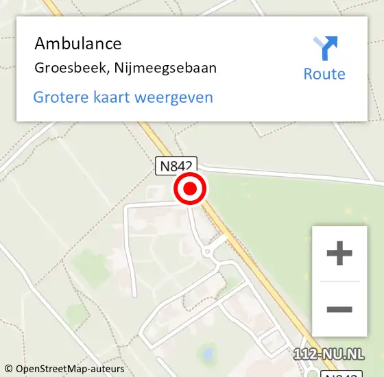 Locatie op kaart van de 112 melding: Ambulance Groesbeek, Nijmeegsebaan op 17 augustus 2020 15:46