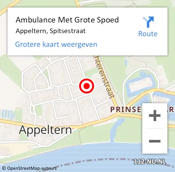 Locatie op kaart van de 112 melding: Ambulance Met Grote Spoed Naar Appeltern, Spitsestraat op 17 augustus 2020 16:10