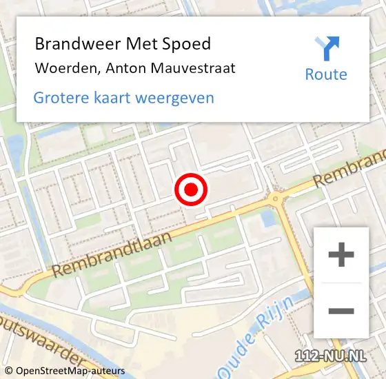 Locatie op kaart van de 112 melding: Brandweer Met Spoed Naar Woerden, Anton Mauvestraat op 17 augustus 2020 16:42