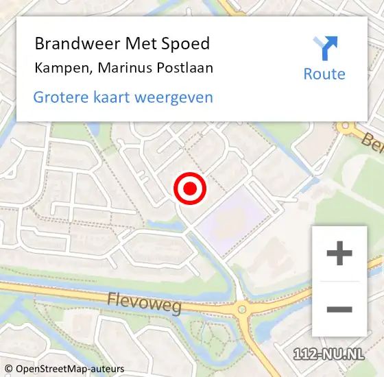 Locatie op kaart van de 112 melding: Brandweer Met Spoed Naar Kampen, Marinus Postlaan op 17 augustus 2020 20:56