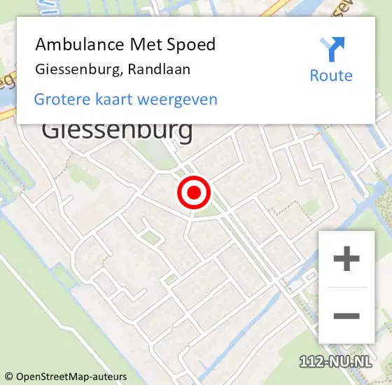 Locatie op kaart van de 112 melding: Ambulance Met Spoed Naar Giessenburg, Randlaan op 17 augustus 2020 21:46