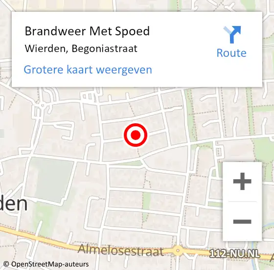 Locatie op kaart van de 112 melding: Brandweer Met Spoed Naar Wierden, Begoniastraat op 17 augustus 2020 22:09