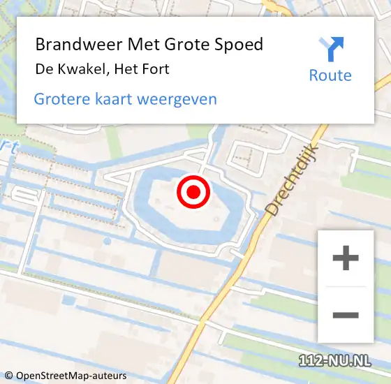 Locatie op kaart van de 112 melding: Brandweer Met Grote Spoed Naar De Kwakel, Het Fort op 17 augustus 2020 23:17