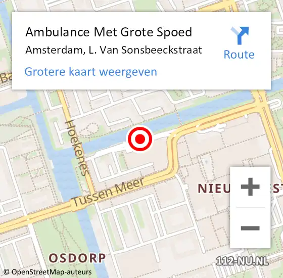 Locatie op kaart van de 112 melding: Ambulance Met Grote Spoed Naar Amsterdam, L. Van Sonsbeeckstraat op 17 augustus 2020 23:52