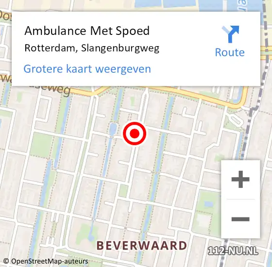 Locatie op kaart van de 112 melding: Ambulance Met Spoed Naar Rotterdam, Slangenburgweg op 18 augustus 2020 00:39
