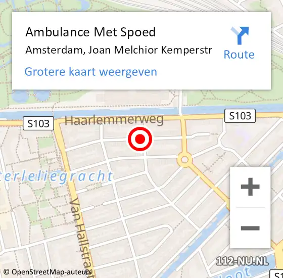 Locatie op kaart van de 112 melding: Ambulance Met Spoed Naar Amsterdam, Joan Melchior Kemperstr op 18 augustus 2020 01:54