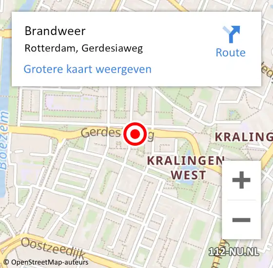 Locatie op kaart van de 112 melding: Brandweer Rotterdam, Gerdesiaweg op 18 augustus 2020 02:40