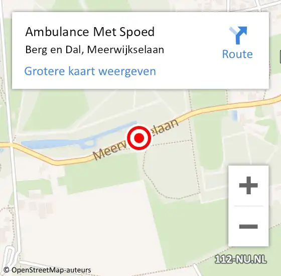 Locatie op kaart van de 112 melding: Ambulance Met Spoed Naar Berg en Dal, Meerwijkselaan op 18 augustus 2020 02:53
