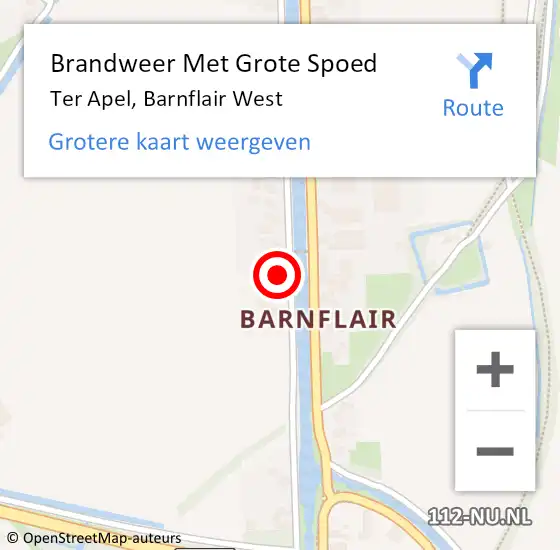 Locatie op kaart van de 112 melding: Brandweer Met Grote Spoed Naar Ter Apel, Barnflair West op 16 mei 2014 10:08