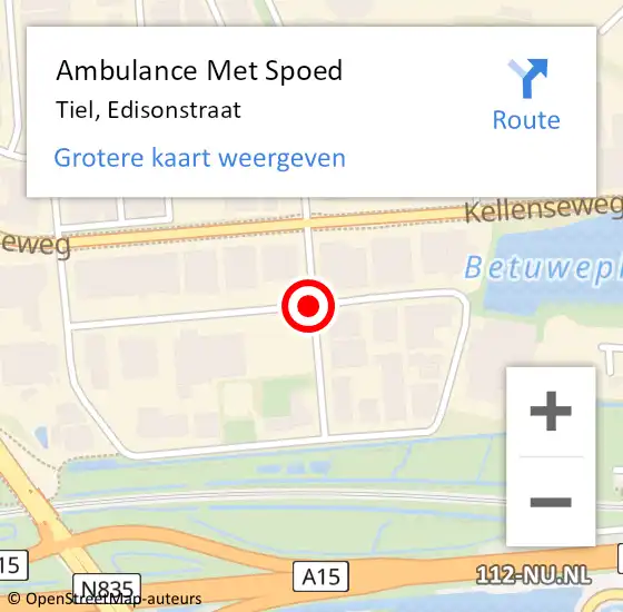 Locatie op kaart van de 112 melding: Ambulance Met Spoed Naar Tiel, Edisonstraat op 18 augustus 2020 09:49