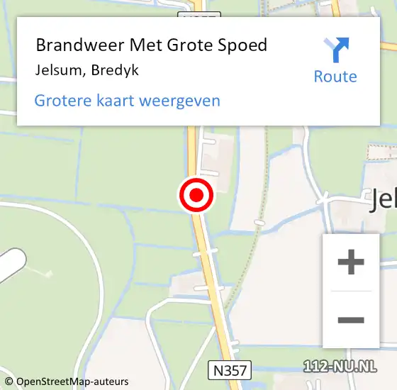 Locatie op kaart van de 112 melding: Brandweer Met Grote Spoed Naar Jelsum, Bredyk op 18 augustus 2020 10:32