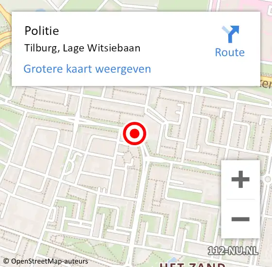 Locatie op kaart van de 112 melding: Politie Tilburg, Lage Witsiebaan op 18 augustus 2020 14:26