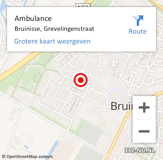 Locatie op kaart van de 112 melding: Ambulance Bruinisse, Grevelingenstraat op 16 mei 2014 10:35