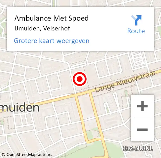 Locatie op kaart van de 112 melding: Ambulance Met Spoed Naar IJmuiden, Velserhof op 18 augustus 2020 14:48