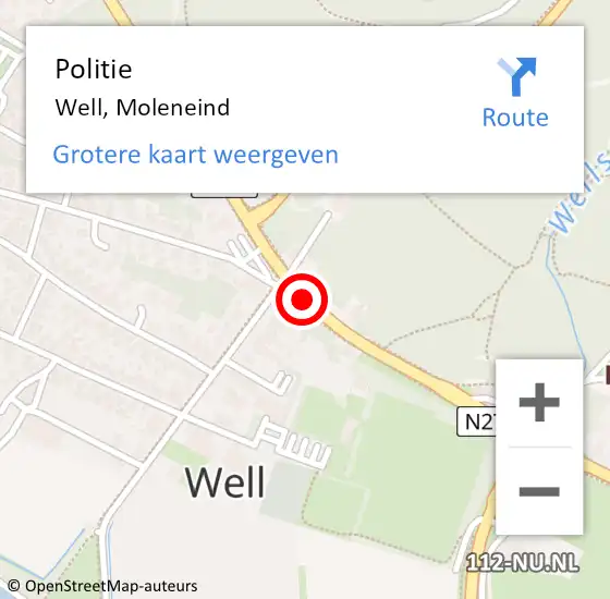 Locatie op kaart van de 112 melding: Politie Well, Moleneind op 18 augustus 2020 15:27