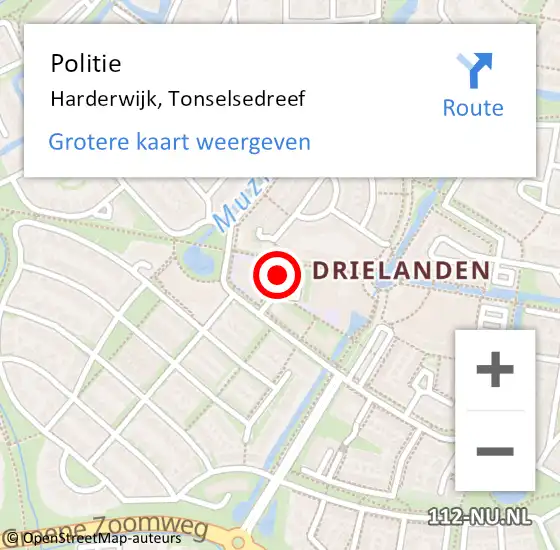 Locatie op kaart van de 112 melding: Politie Harderwijk, Tonselsedreef op 18 augustus 2020 16:46