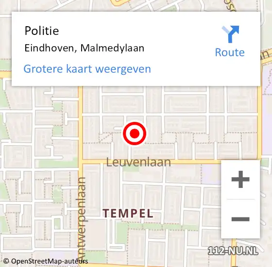 Locatie op kaart van de 112 melding: Politie Eindhoven, Malmedylaan op 18 augustus 2020 18:04