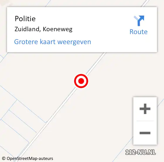 Locatie op kaart van de 112 melding: Politie Zuidland, Koeneweg op 18 augustus 2020 20:03