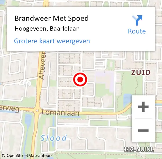 Locatie op kaart van de 112 melding: Brandweer Met Spoed Naar Hoogeveen, Baarlelaan op 18 augustus 2020 20:25