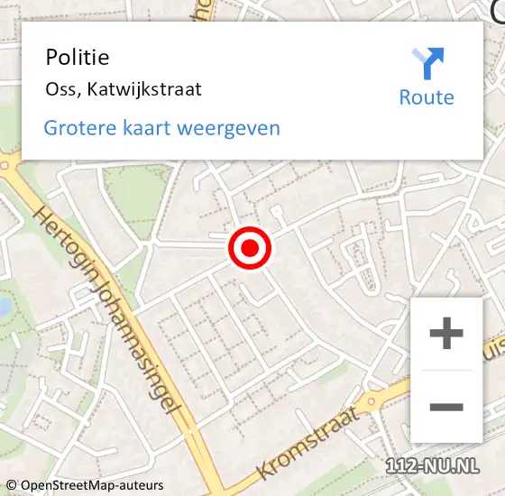 Locatie op kaart van de 112 melding: Politie Oss, Katwijkstraat op 18 augustus 2020 20:45