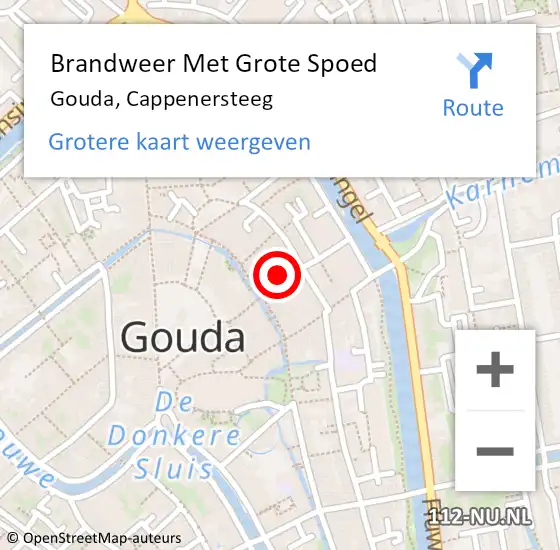 Locatie op kaart van de 112 melding: Brandweer Met Grote Spoed Naar Gouda, Cappenersteeg op 18 augustus 2020 21:25