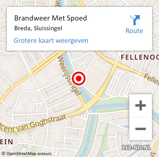 Locatie op kaart van de 112 melding: Brandweer Met Spoed Naar Breda, Sluissingel op 18 augustus 2020 22:45