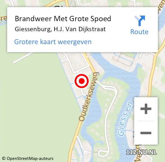 Locatie op kaart van de 112 melding: Brandweer Met Grote Spoed Naar Giessenburg, H.J. Van Dijkstraat op 18 augustus 2020 22:56