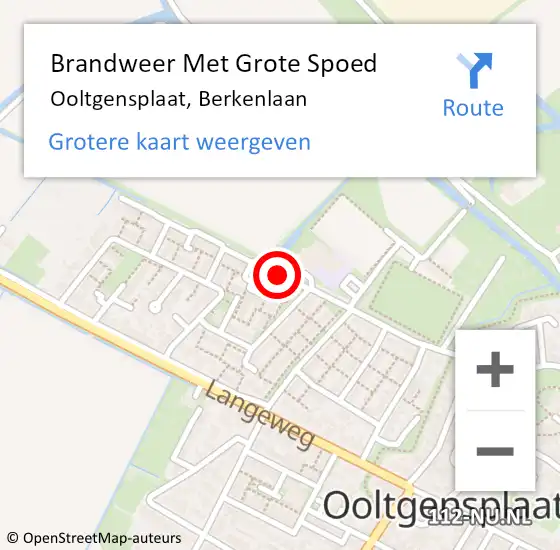 Locatie op kaart van de 112 melding: Brandweer Met Grote Spoed Naar Ooltgensplaat, Berkenlaan op 19 augustus 2020 00:49