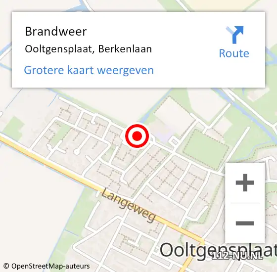 Locatie op kaart van de 112 melding: Brandweer Ooltgensplaat, Berkenlaan op 19 augustus 2020 00:50