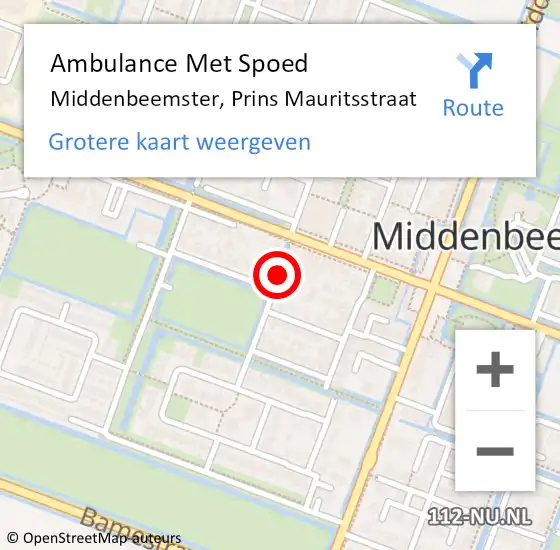 Locatie op kaart van de 112 melding: Ambulance Met Spoed Naar Middenbeemster, Prins Mauritsstraat op 19 augustus 2020 01:39