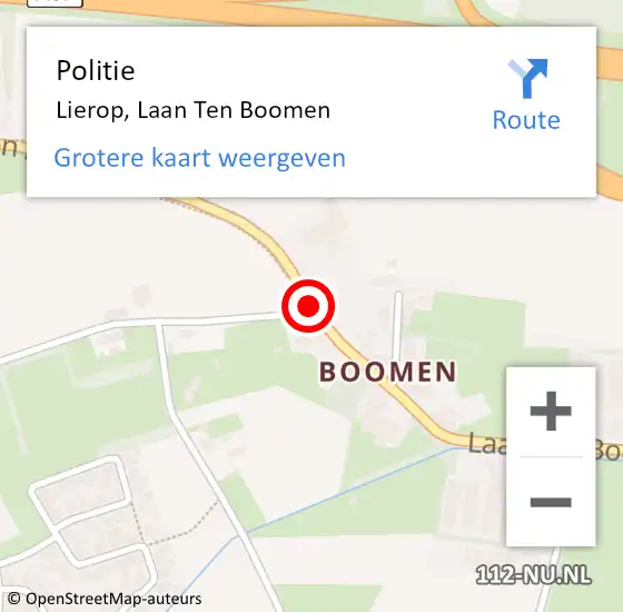 Locatie op kaart van de 112 melding: Politie Lierop, Laan Ten Boomen op 19 augustus 2020 08:25