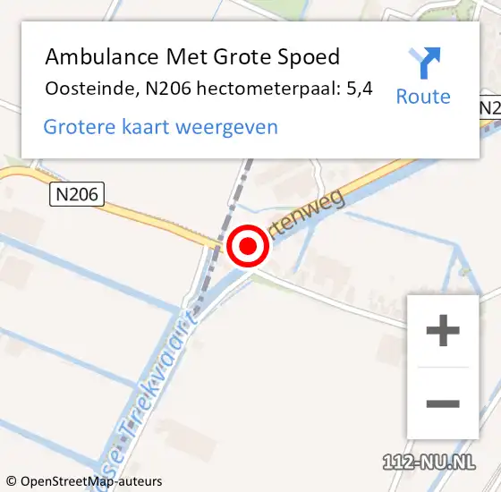 Locatie op kaart van de 112 melding: Ambulance Met Grote Spoed Naar Oosteinde, N206 hectometerpaal: 5,4 op 19 augustus 2020 09:33
