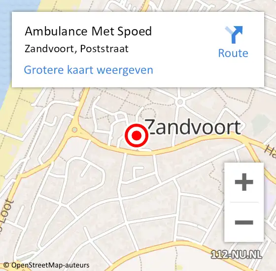 Locatie op kaart van de 112 melding: Ambulance Met Spoed Naar Zandvoort, Poststraat op 19 augustus 2020 11:59