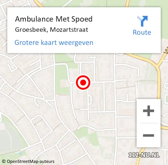 Locatie op kaart van de 112 melding: Ambulance Met Spoed Naar Groesbeek, Mozartstraat op 19 augustus 2020 12:57