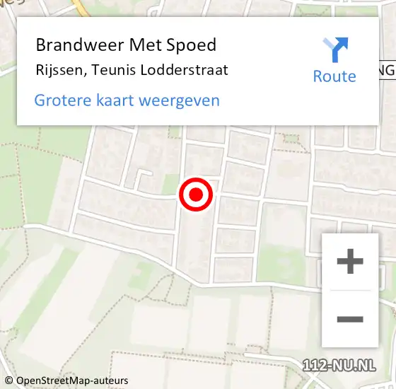 Locatie op kaart van de 112 melding: Brandweer Met Spoed Naar Rijssen, Teunis Lodderstraat op 19 augustus 2020 13:07