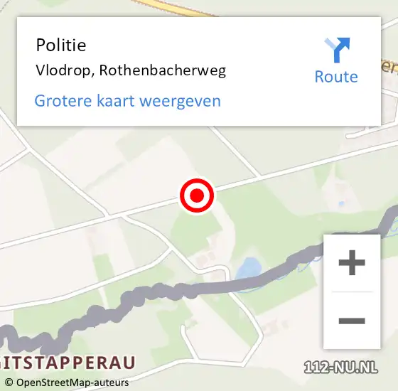 Locatie op kaart van de 112 melding: Politie Vlodrop, Rothenbacherweg op 19 augustus 2020 13:44