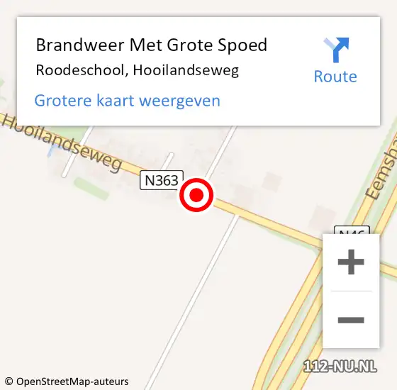 Locatie op kaart van de 112 melding: Brandweer Met Grote Spoed Naar Roodeschool, Hooilandseweg op 19 augustus 2020 15:29