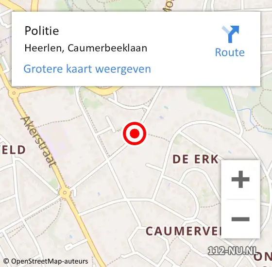 Locatie op kaart van de 112 melding: Politie Heerlen, Caumerbeeklaan op 19 augustus 2020 16:16