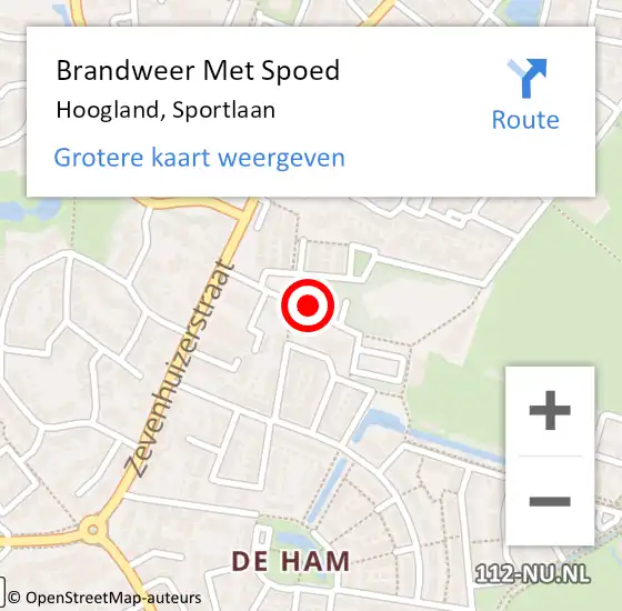 Locatie op kaart van de 112 melding: Brandweer Met Spoed Naar Hoogland, Sportlaan op 19 augustus 2020 16:46