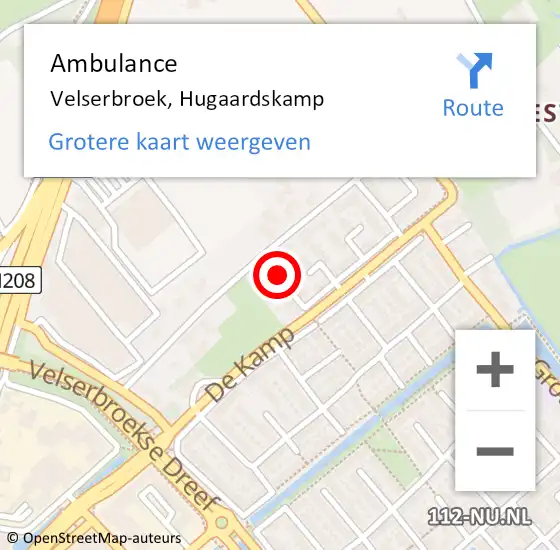 Locatie op kaart van de 112 melding: Ambulance Velserbroek, Hugaardskamp op 19 augustus 2020 17:46