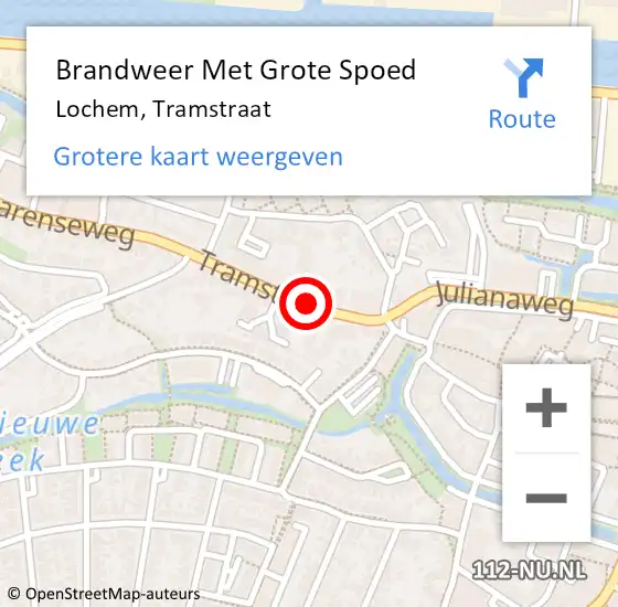 Locatie op kaart van de 112 melding: Brandweer Met Grote Spoed Naar Lochem, Tramstraat op 19 augustus 2020 17:57