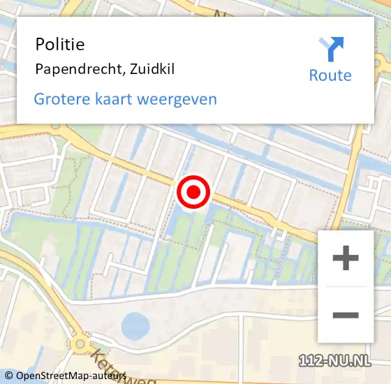 Locatie op kaart van de 112 melding: Politie Papendrecht, Zuidkil op 19 augustus 2020 19:26