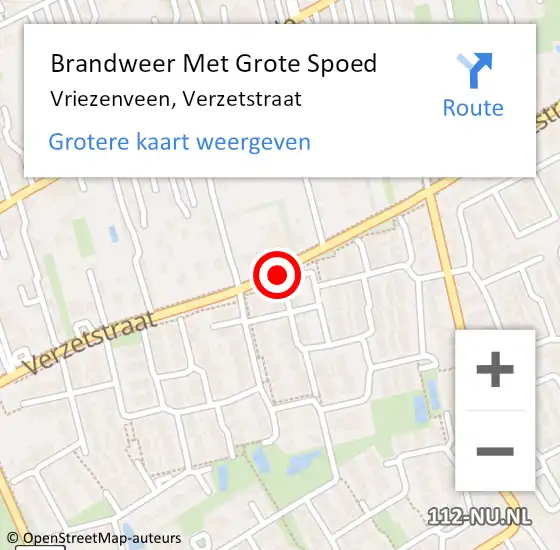 Locatie op kaart van de 112 melding: Brandweer Met Grote Spoed Naar Vriezenveen, Verzetstraat op 19 augustus 2020 21:11