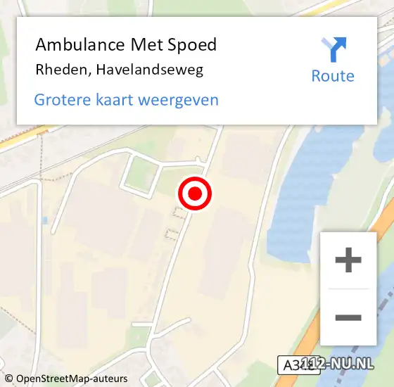 Locatie op kaart van de 112 melding: Ambulance Met Spoed Naar Rheden, Havelandseweg op 19 augustus 2020 22:04